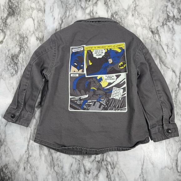 Toddler Boys Batman Shacket Snap Front Shirt Jacket Dark Night Comic DC Gray 3T - Picture 3 of 6